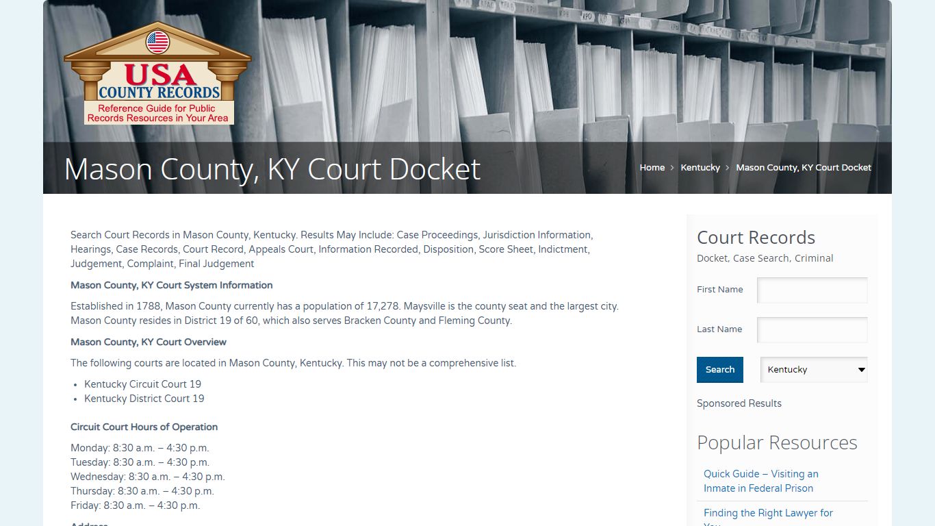 Mason County, KY Court Docket | Name Search